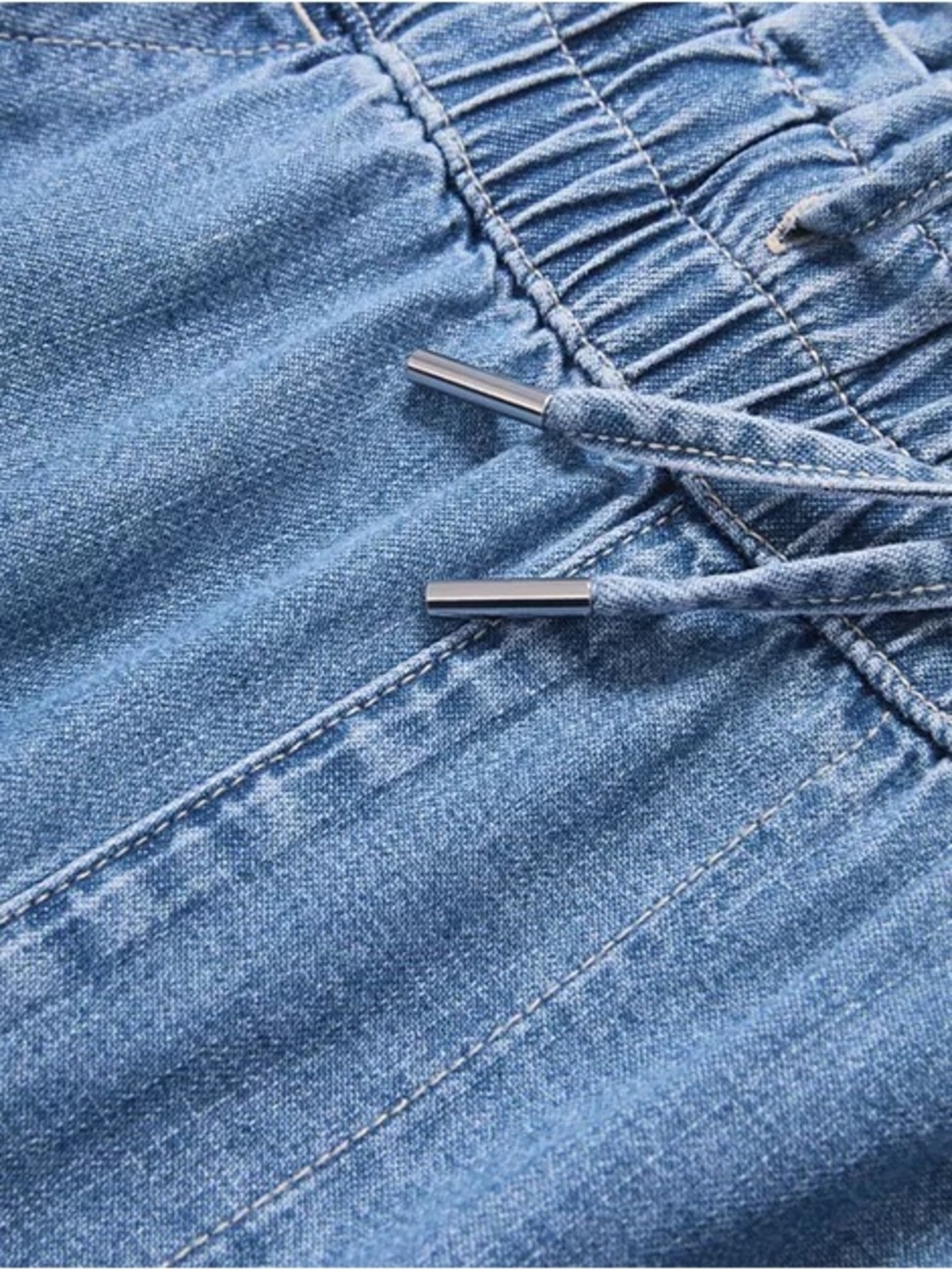 Veronica Beard Dunford High Rise Wide Leg Drawstring Jeans - Blue - Picture 6 of 9